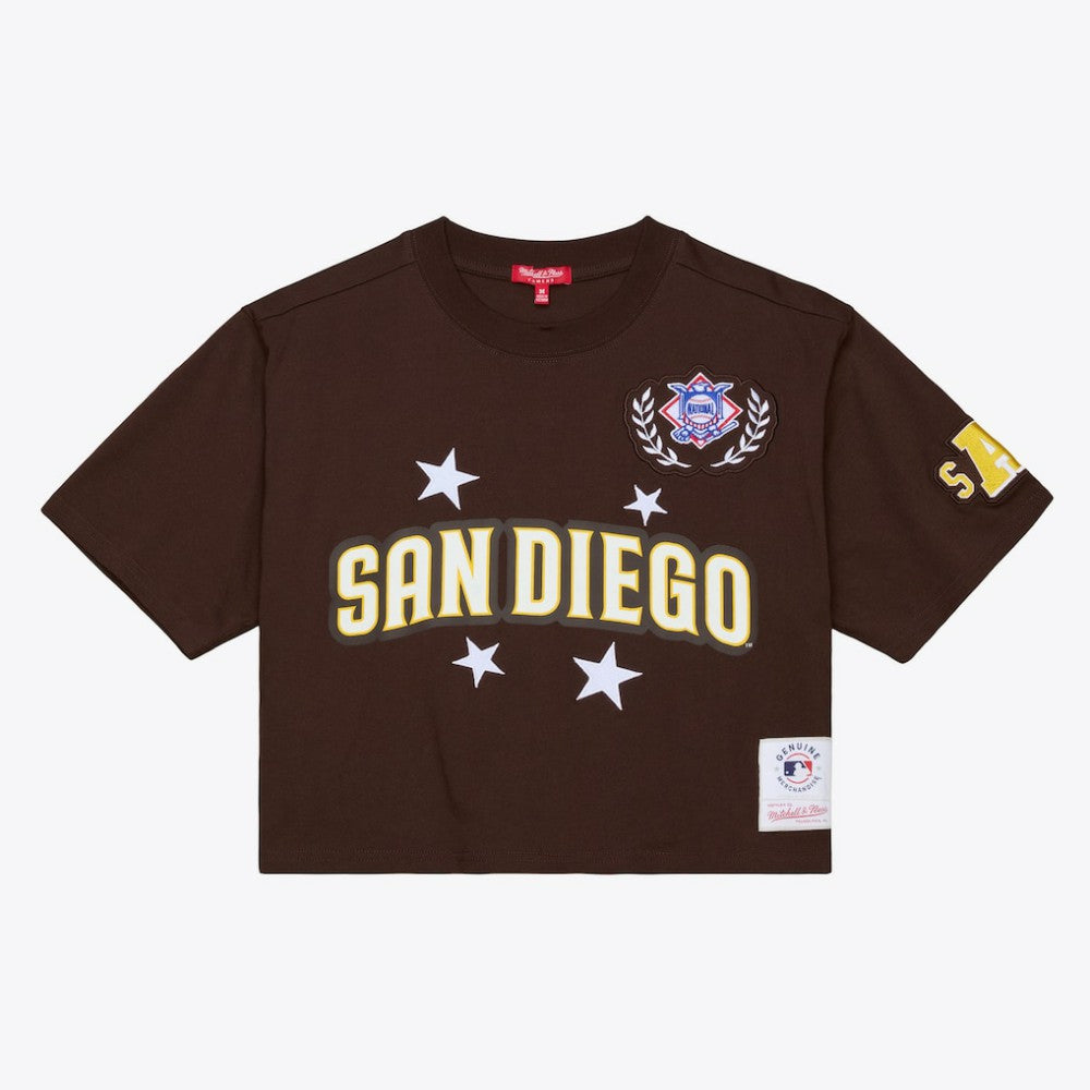 San Diego Padres Mitchell & Ness Women's Pep Rally Cropped Boxy T-Shirt - Brown - Mitchell & Ness on Sale