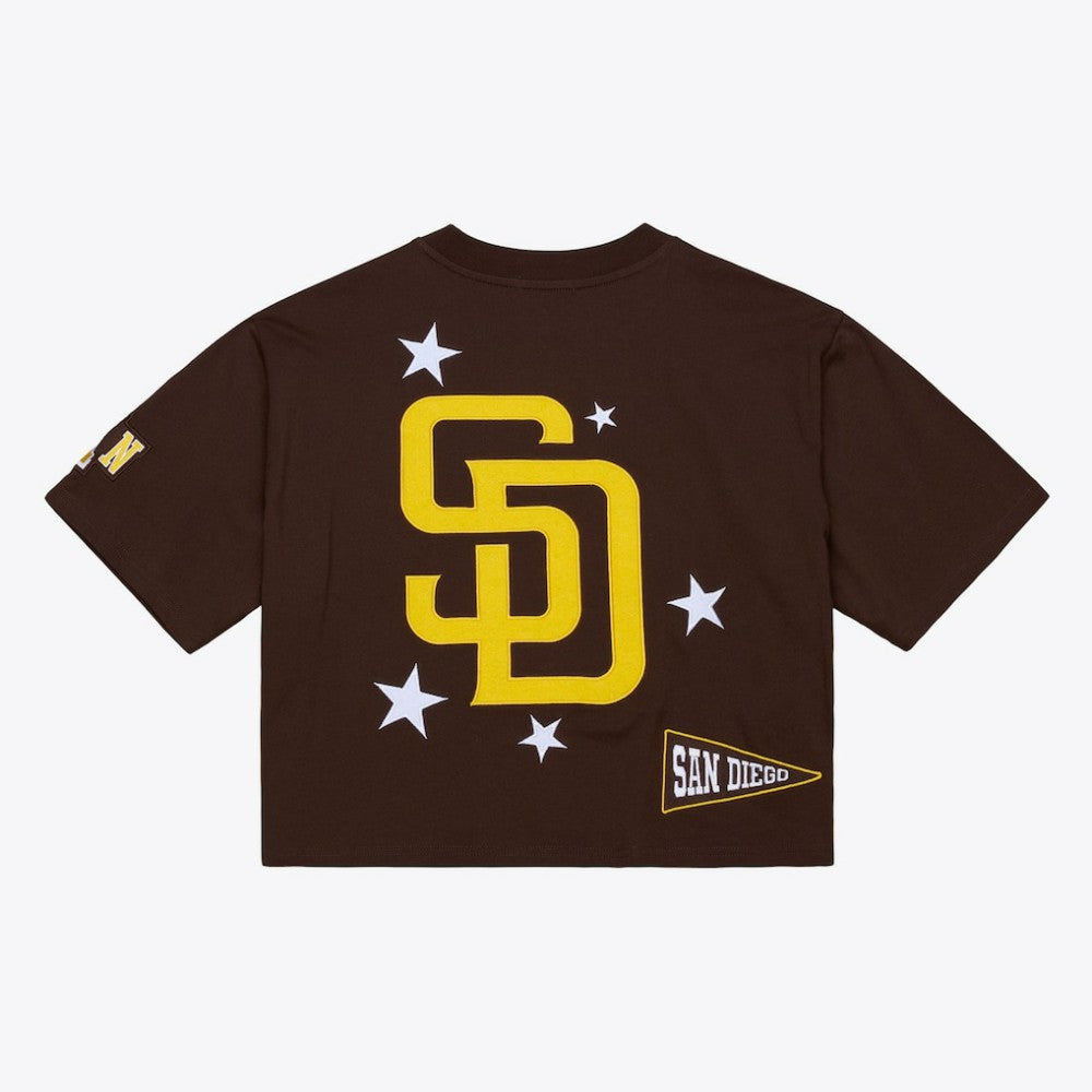 San Diego Padres Mitchell & Ness Women's Pep Rally Cropped Boxy T-Shirt - Brown - Mitchell & Ness on Sale