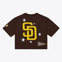 San Diego Padres Mitchell & Ness Women's Pep Rally Cropped Boxy T-Shirt - Brown - Mitchell & Ness on Sale