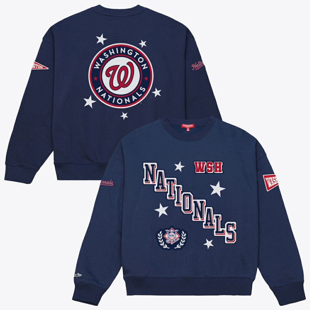 Washington Nationals Mitchell & Ness Women's Pep Rally Sweatshirt - Navy - Mitchell & Ness Lifestyle