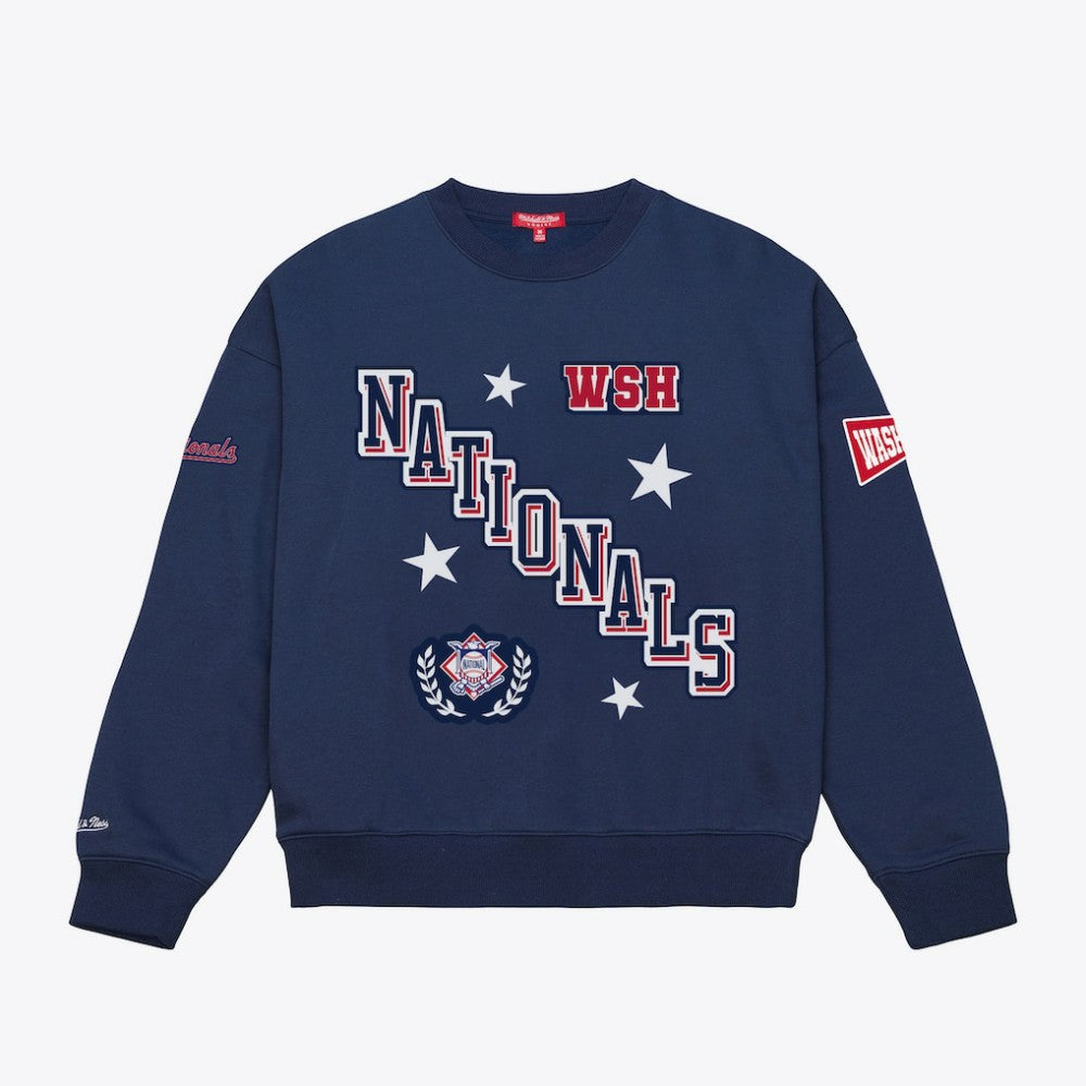 Washington Nationals Mitchell & Ness Women's Pep Rally Sweatshirt - Navy - Mitchell & Ness Lifestyle