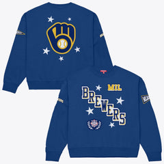 Milwaukee Brewers Mitchell & Ness Women's Pep Rally Sweatshirt - Royal - Mitchell & Ness Lifestyle