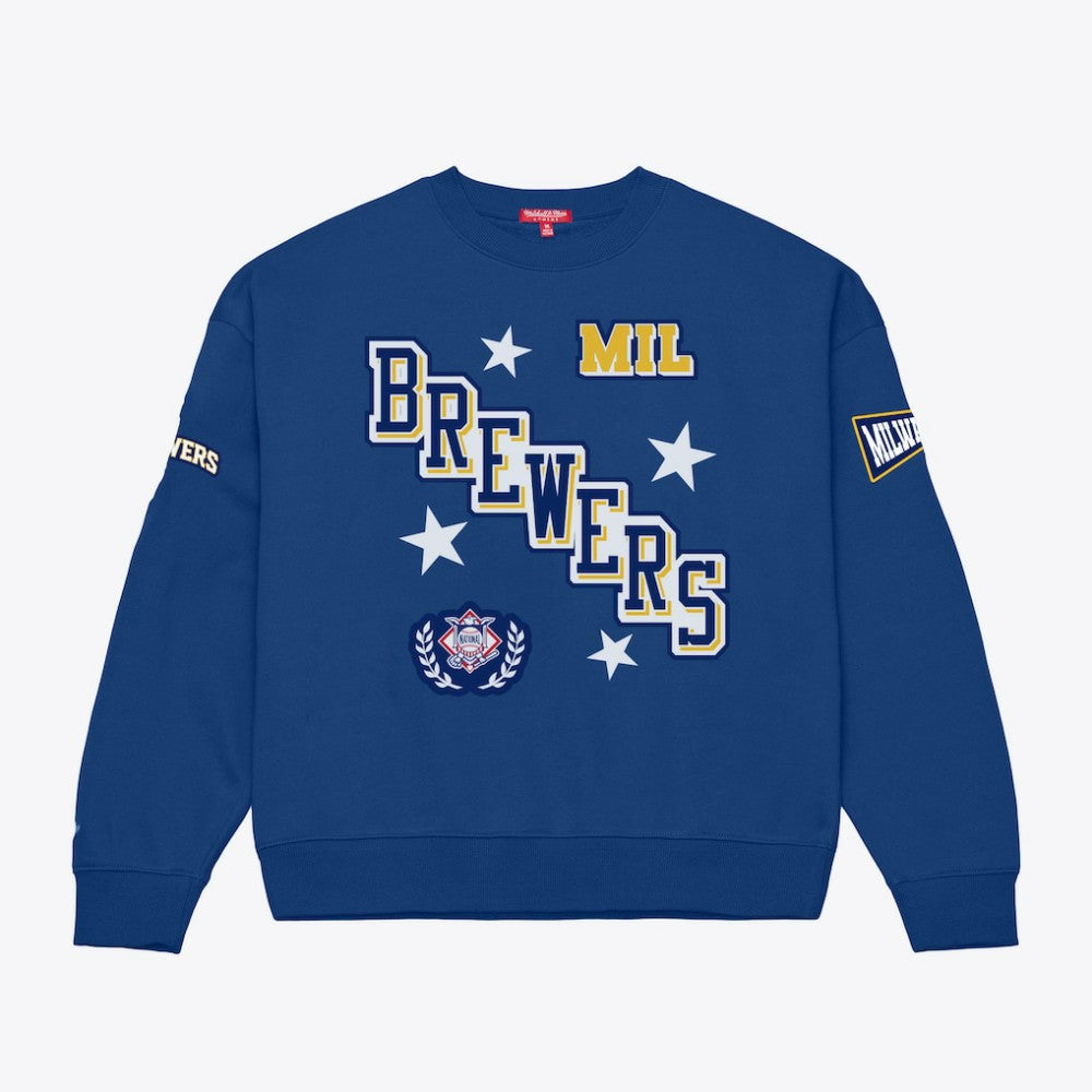 Milwaukee Brewers Mitchell & Ness Women's Pep Rally Sweatshirt - Royal - Mitchell & Ness Lifestyle