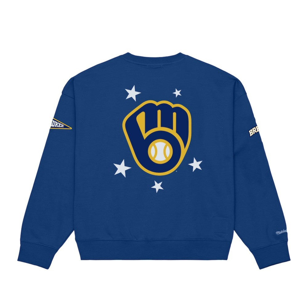 Milwaukee Brewers Mitchell & Ness Women's Pep Rally Sweatshirt - Royal - Mitchell & Ness Lifestyle