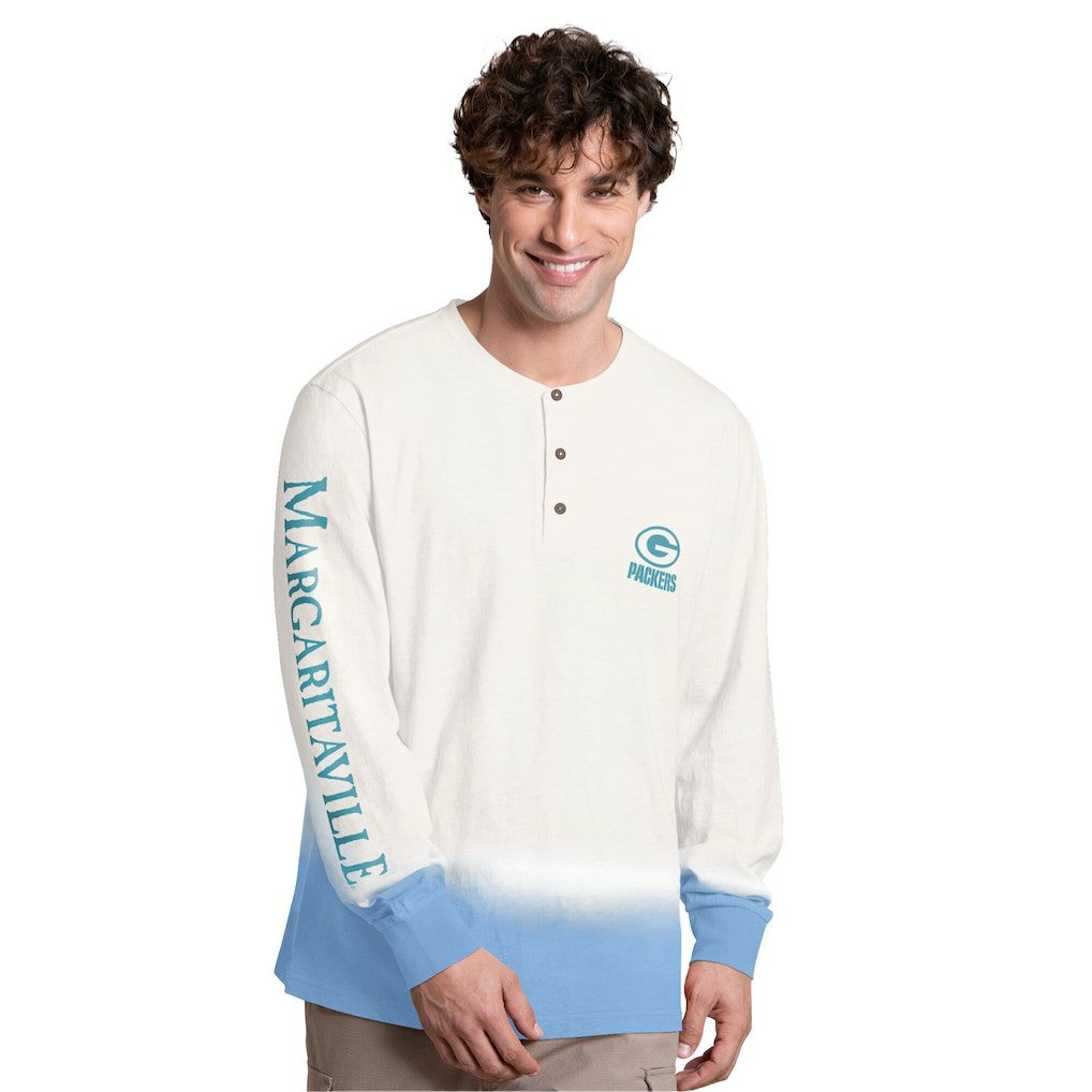 Green Bay Packers Margaritaville Island Reserve Long Sleeve Slub Henley Shirt White/Light Blue