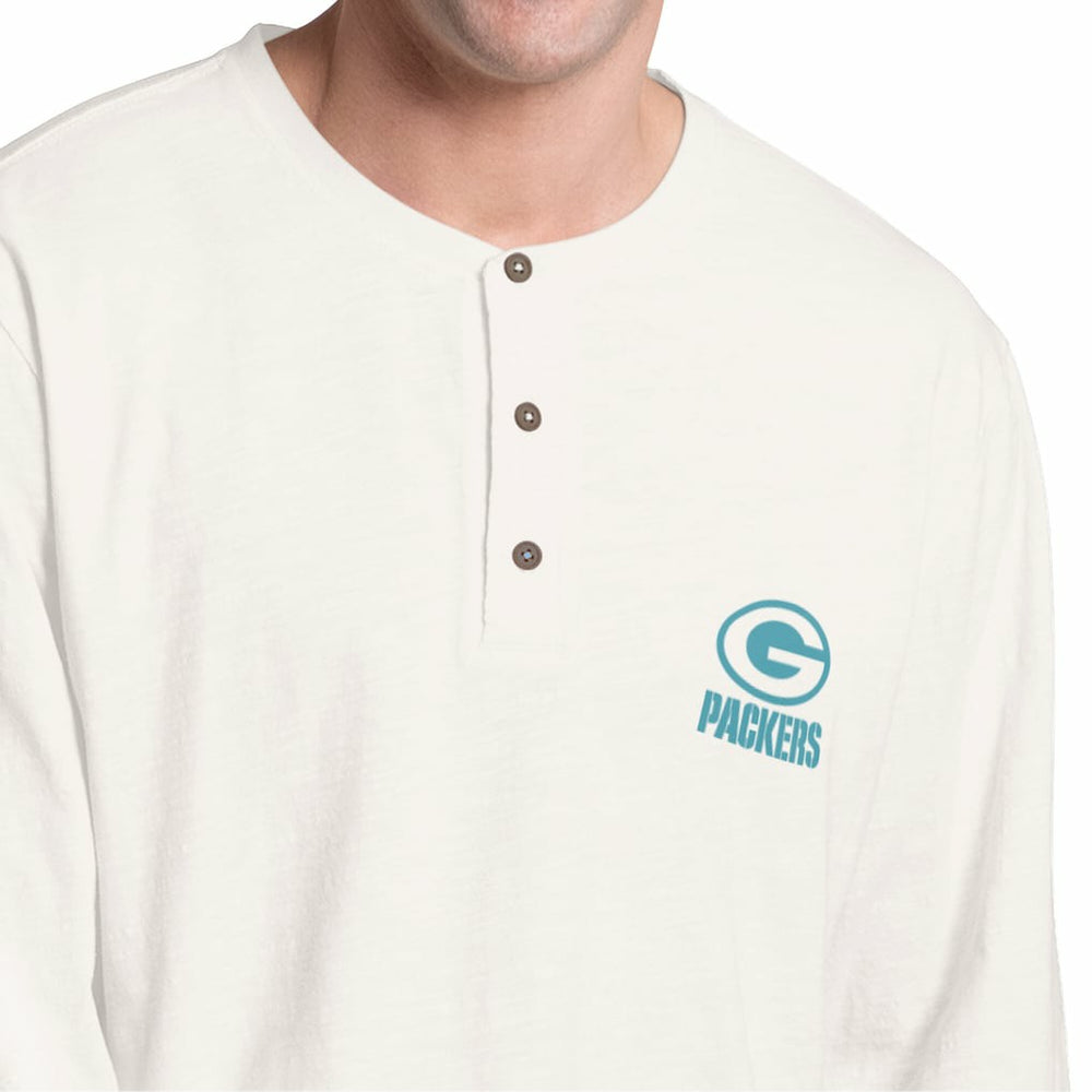 Green Bay Packers Margaritaville Island Reserve Long Sleeve Slub Henley Shirt White/Light Blue