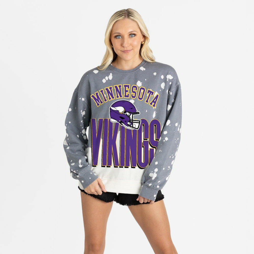 Minnesota Vikings Gameday Couture Women's Arch Rivals Faded Wash Sweatshirt Gray
