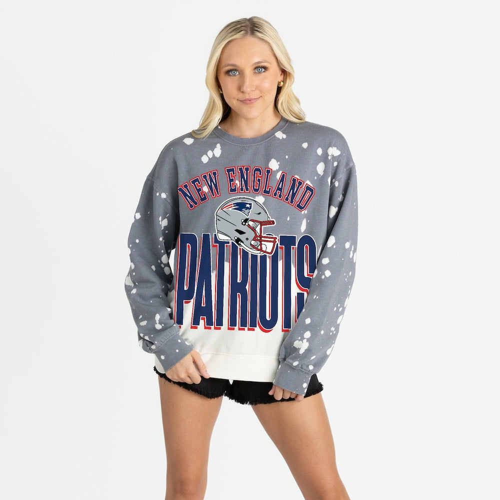 New England Patriots Gameday Couture Women's Arch Rivals Faded Wash Sweatshirt Gray