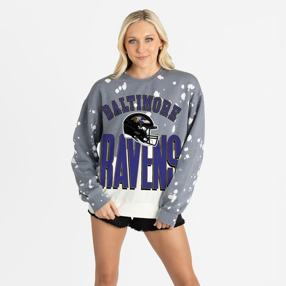 Baltimore Ravens Gameday Couture Women's Arch Rivals Faded Wash Sweatshirt Gray