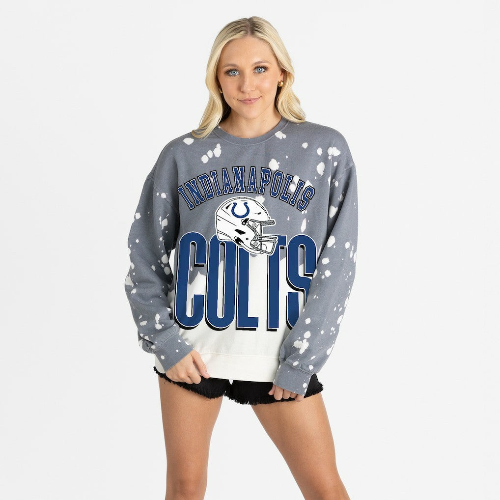 Indianapolis Colts Gameday Couture Women's Arch Rivals Faded Wash Sweatshirt Gray