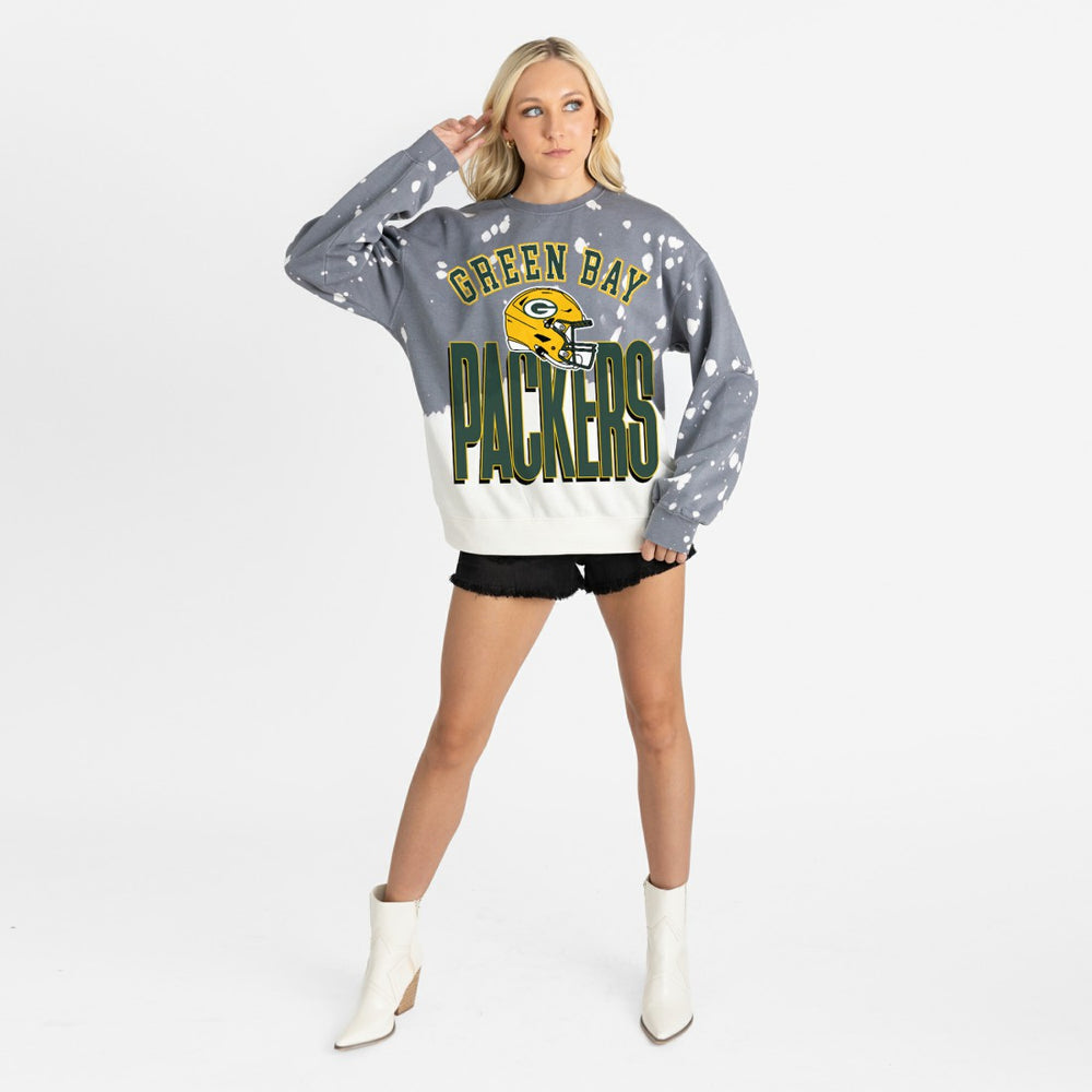 Green Bay Packers Gameday Couture Women's Arch Rivals Faded Wash Sweatshirt Gray