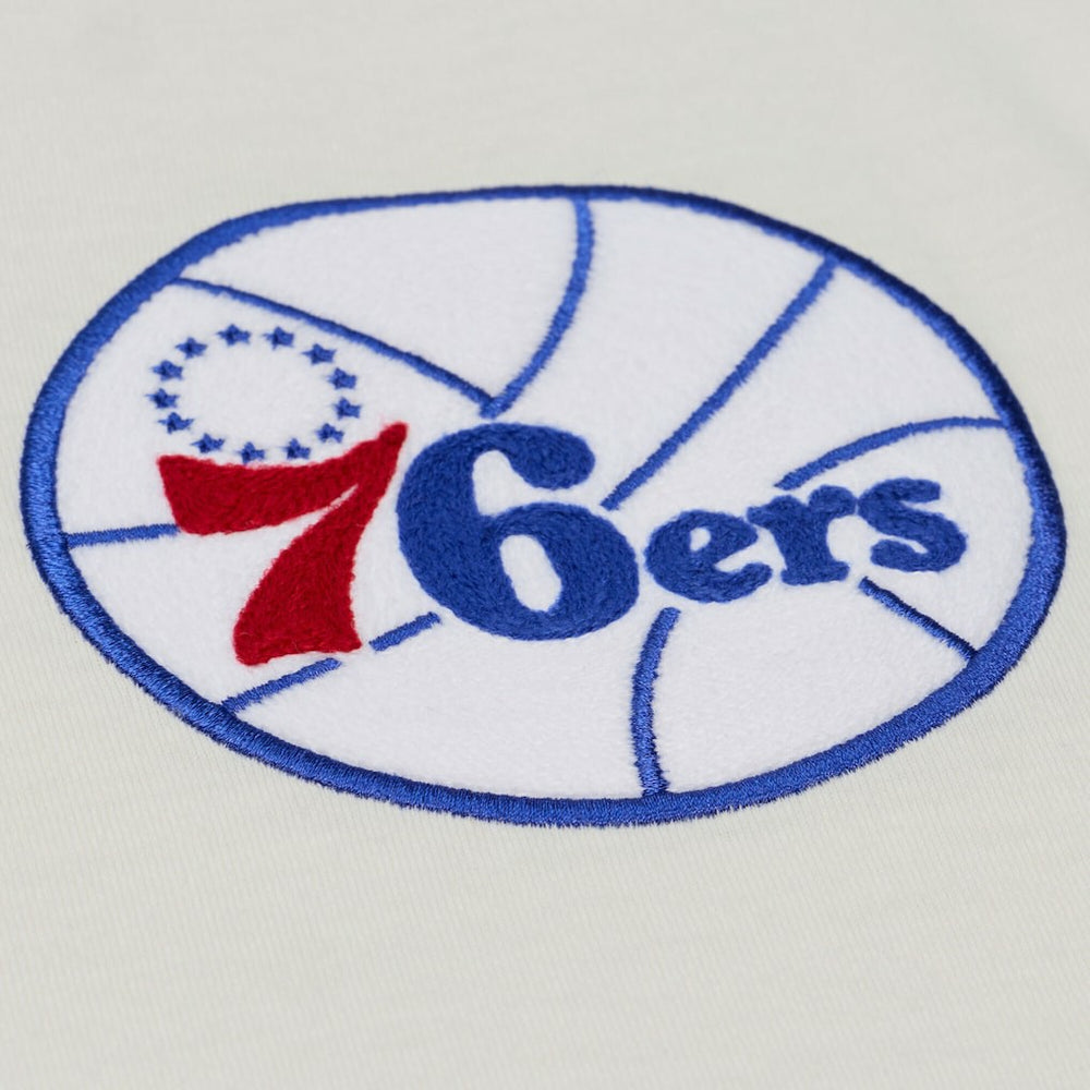 Philadelphia 76ers Hardwood Classics Chainstitch Premium T-Shirt Cream | Mitchell & Ness discount