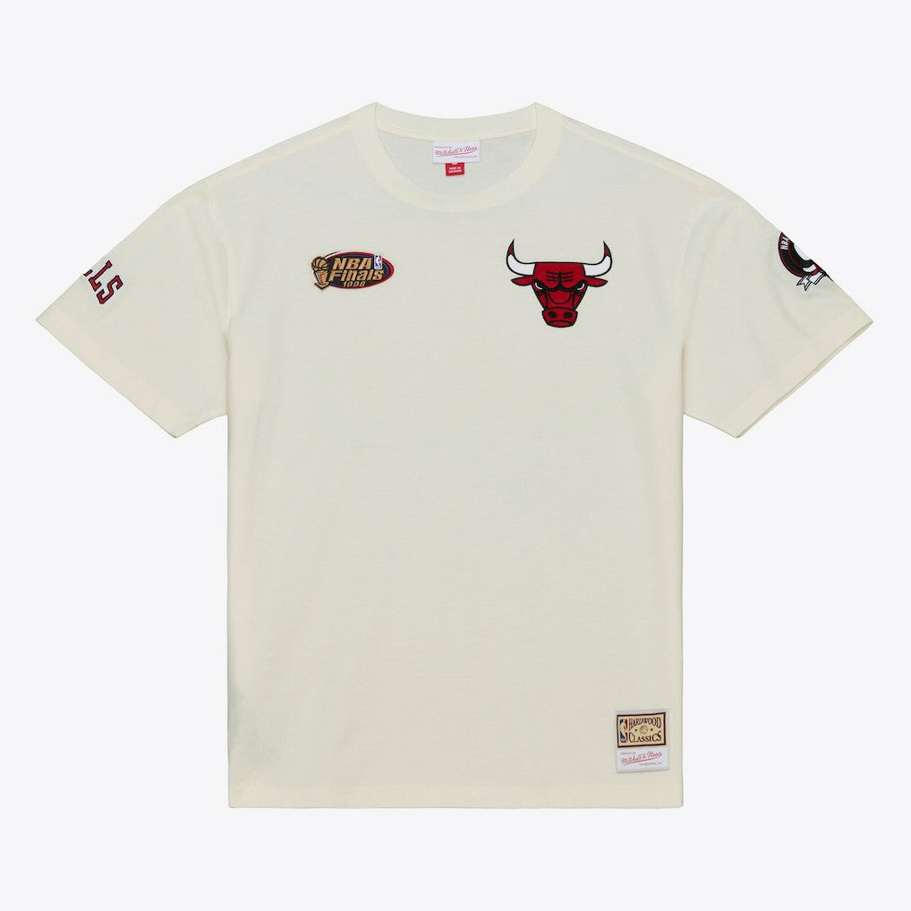 Chicago Bulls Hardwood Classics Chainstitch Premium T-Shirt for sale Cream | Mitchell & Ness online