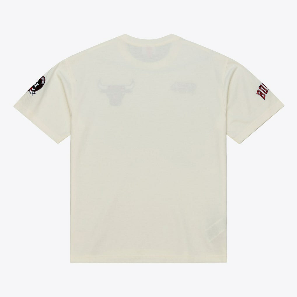 Chicago Bulls Hardwood Classics Chainstitch Premium T-Shirt for sale Cream | Mitchell & Ness online