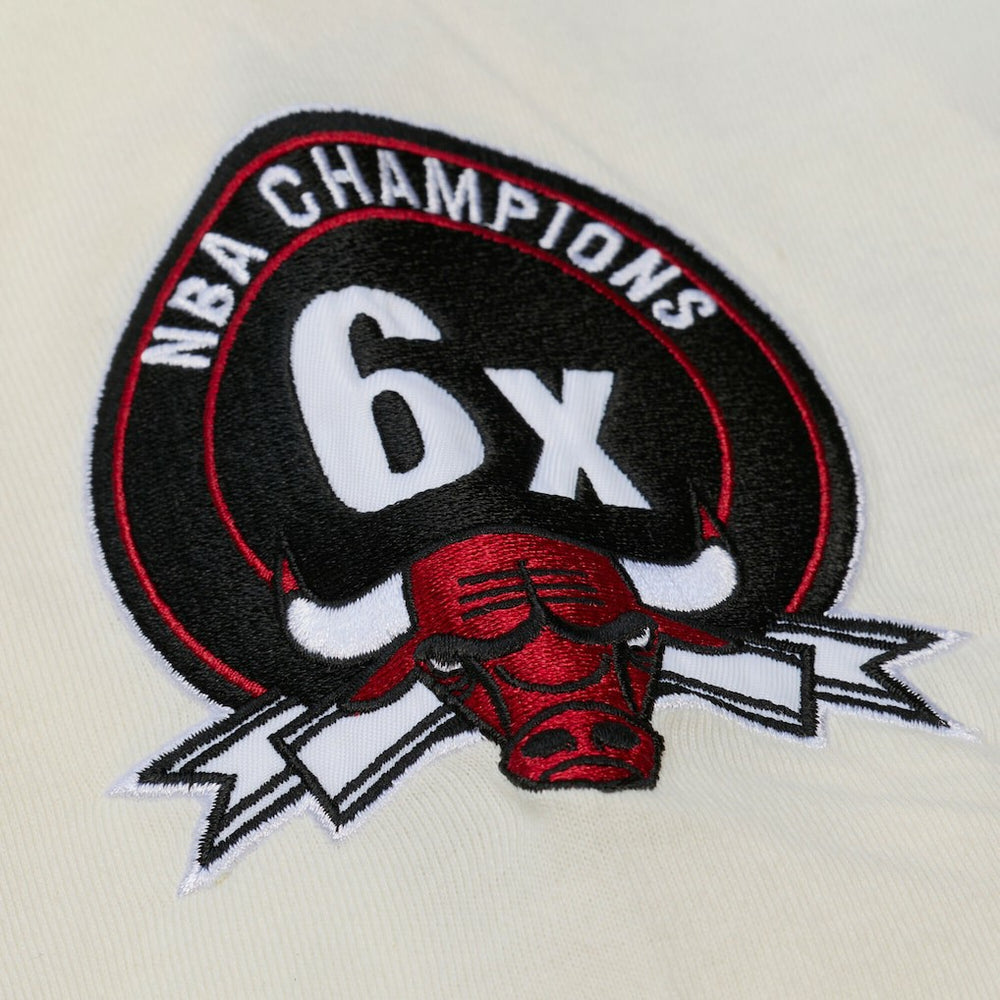 Chicago Bulls Hardwood Classics Chainstitch Premium T-Shirt for sale Cream | Mitchell & Ness online