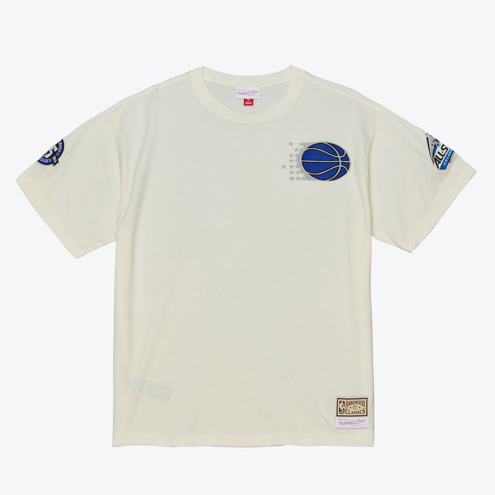 Orlando Magic Hardwood Classics Chainstitch Premium T-Shirt Cream | Mitchell & Ness for sale