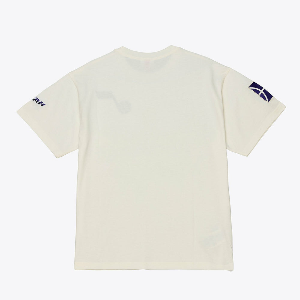 Utah Jazz Hardwood Classics Chainstitch Premium T-Shirt Cream | Mitchell & Ness online
