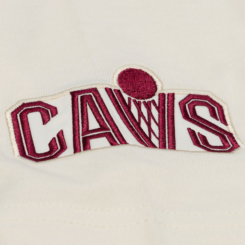 Cleveland Cavaliers Hardwood Classics Chainstitch Premium T-Shirt for sale Cream | Mitchell & Ness discount