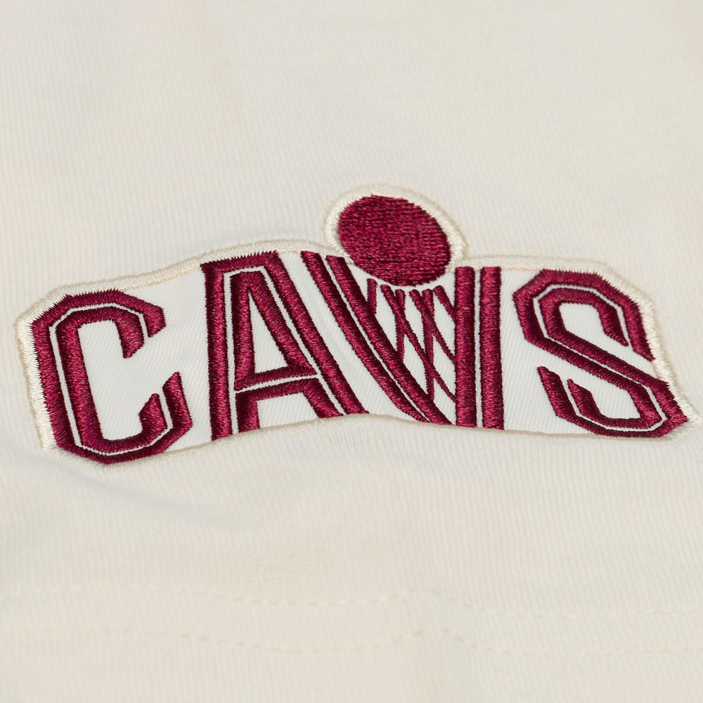 Cleveland Cavaliers Hardwood Classics Chainstitch Premium T-Shirt for sale Cream | Mitchell & Ness discount