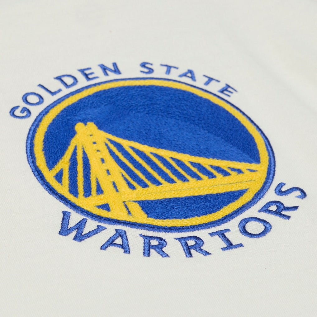 Golden State Warriors Hardwood Classics Chainstitch Premium T-Shirt for sale Cream | Mitchell & Ness