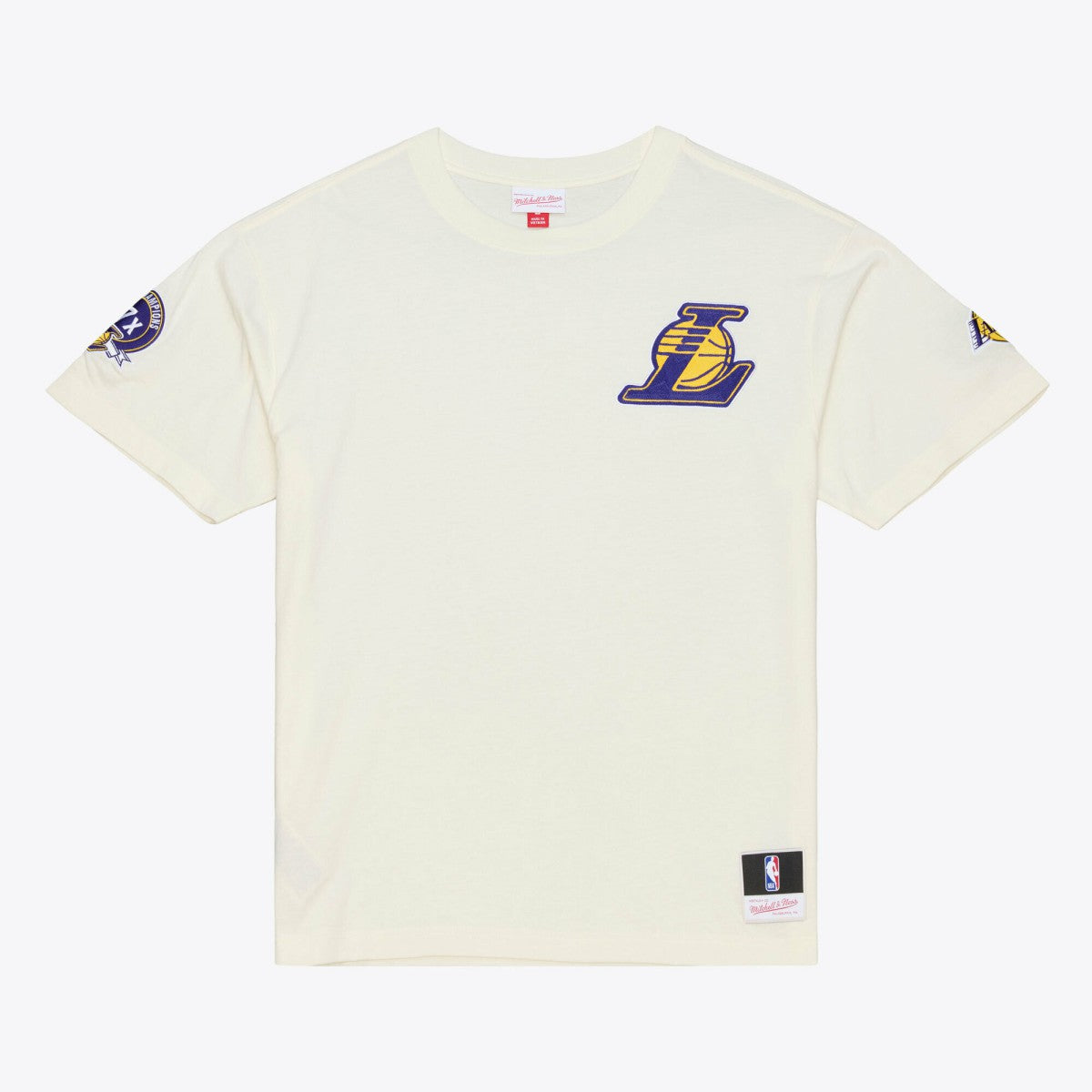Los Angeles Lakers Hardwood Classics Chainstitch Premium T-Shirt Cream | Mitchell & Ness discount