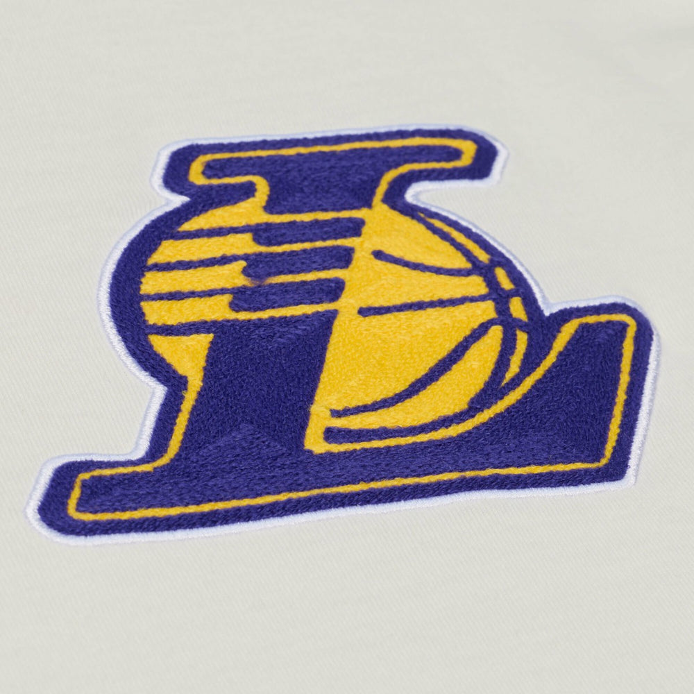 Los Angeles Lakers Hardwood Classics Chainstitch Premium T-Shirt Cream | Mitchell & Ness discount