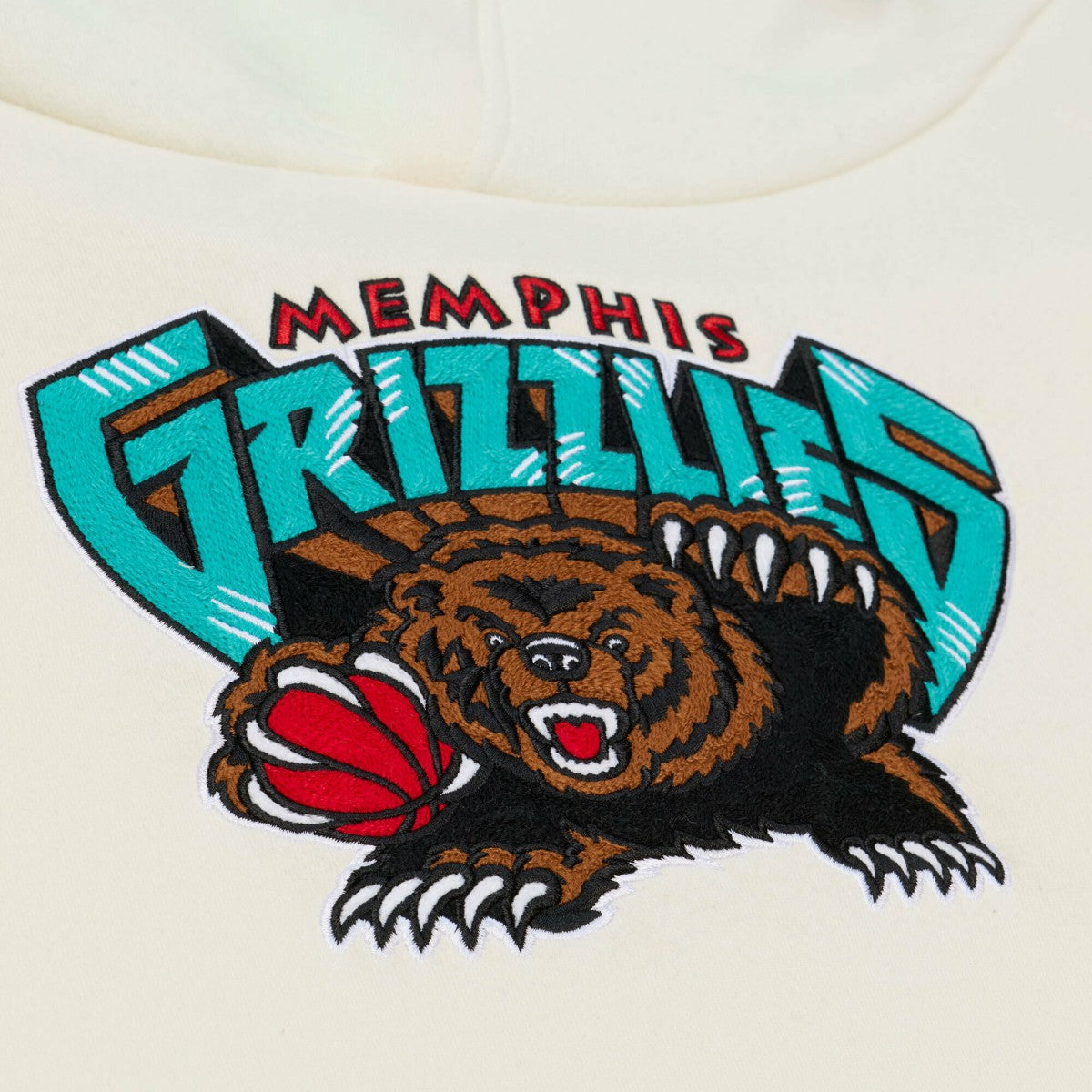 Memphis Grizzlies Hardwood Classics Chainstitch Premium Fleece Hoodie Cream | Mitchell & Ness