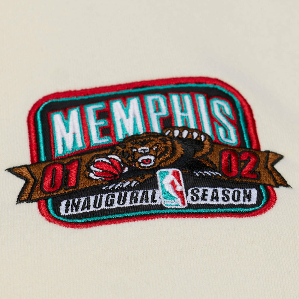 Memphis Grizzlies Hardwood Classics Chainstitch Premium Fleece Hoodie Cream | Mitchell & Ness