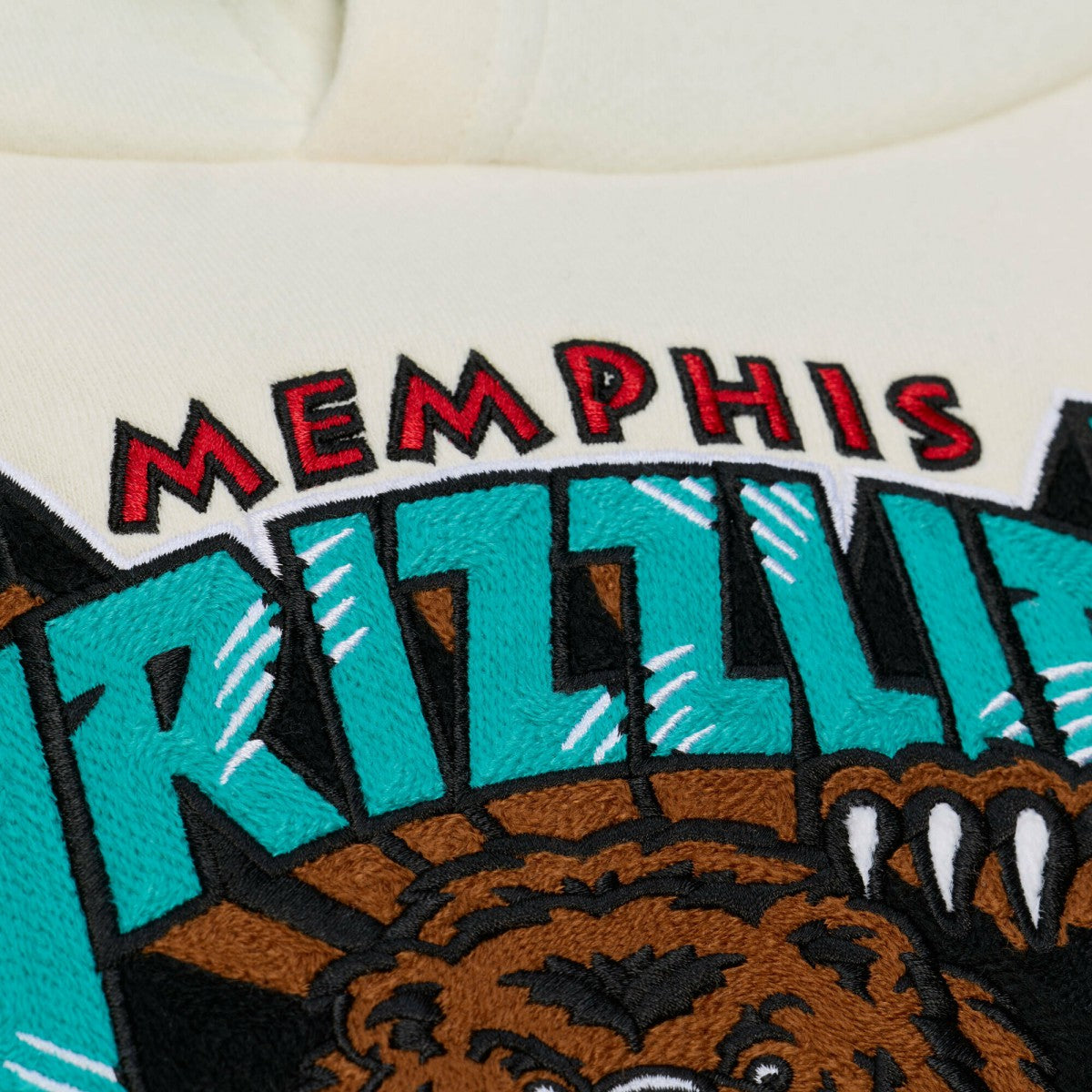 Memphis Grizzlies Hardwood Classics Chainstitch Premium Fleece Hoodie Cream | Mitchell & Ness
