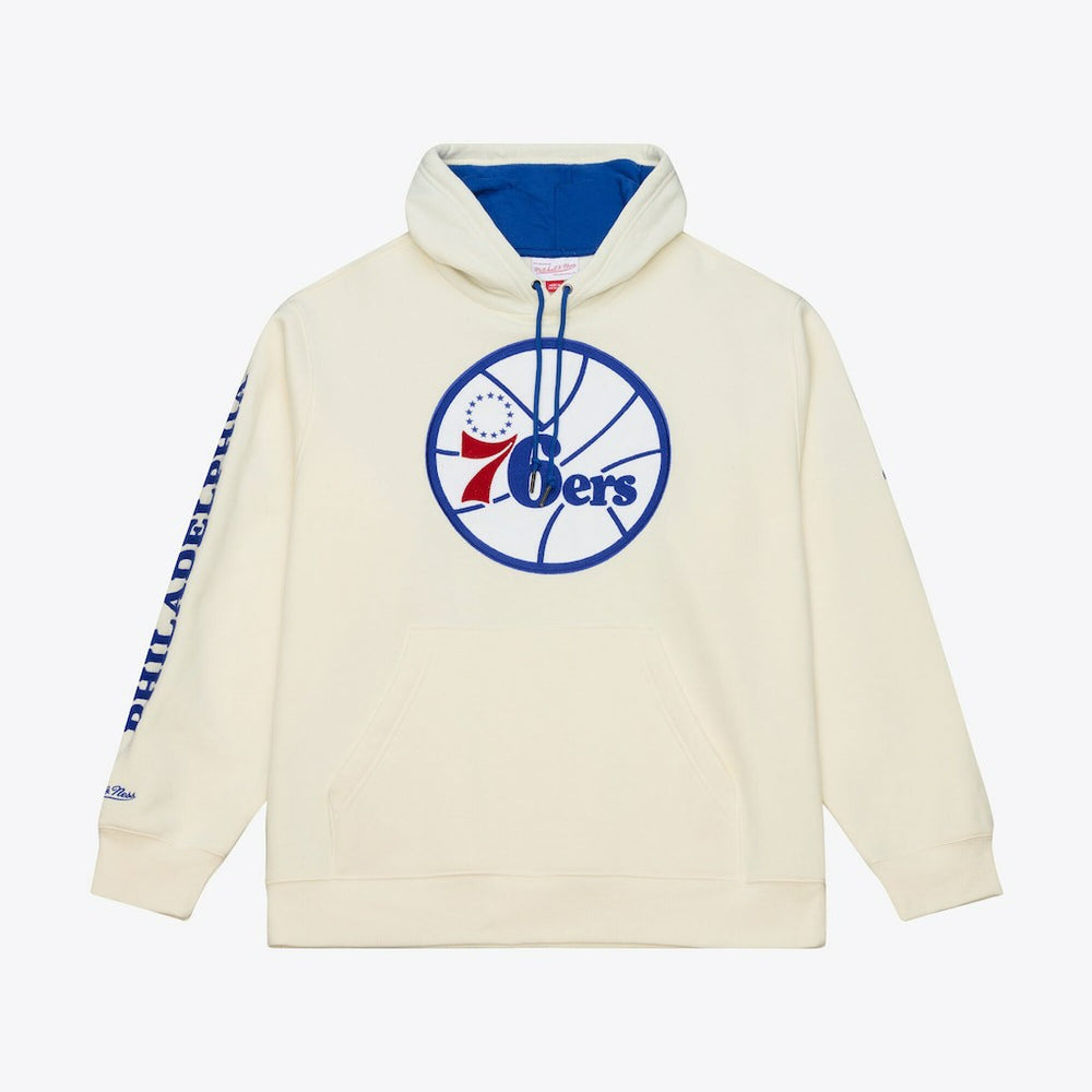 Philadelphia 76ers Hardwood Classics Chainstitch Premium Fleece Hoodie Cream | Mitchell & Ness US