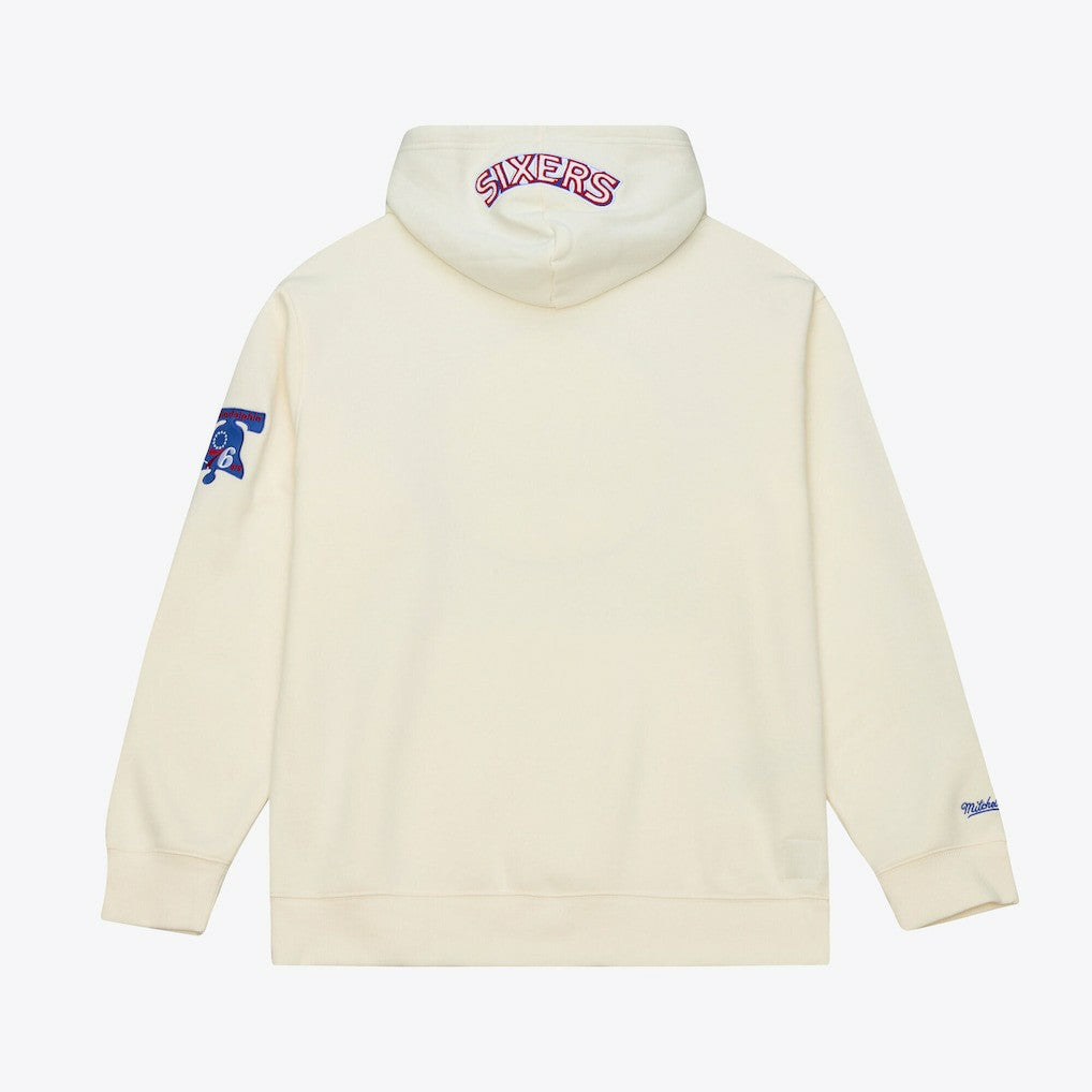 Philadelphia 76ers Hardwood Classics Chainstitch Premium Fleece Hoodie Cream | Mitchell & Ness US