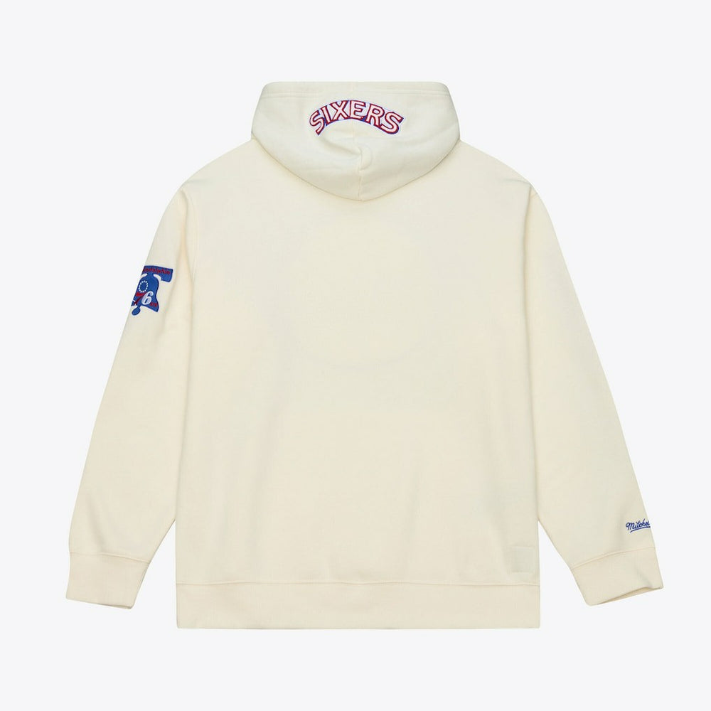 Philadelphia 76ers Hardwood Classics Chainstitch Premium Fleece Hoodie Cream | Mitchell & Ness US
