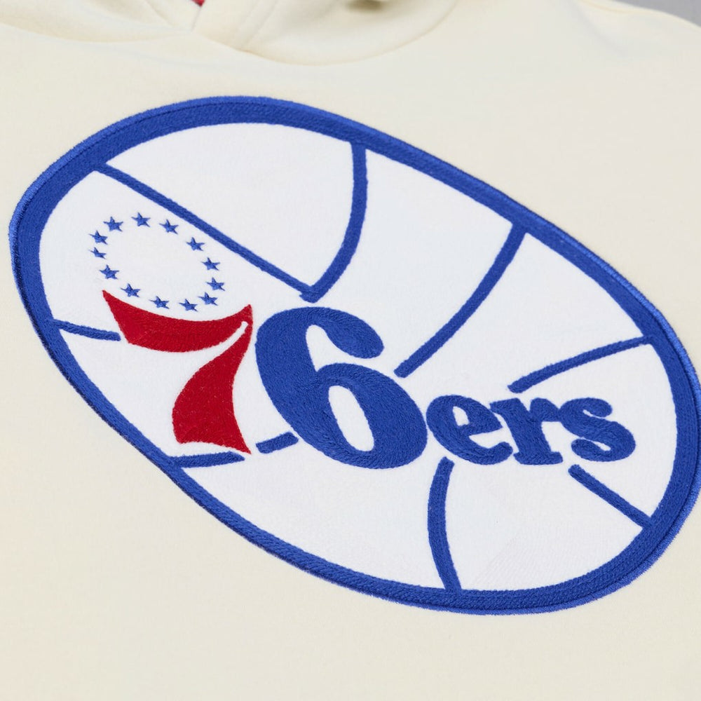 Philadelphia 76ers Hardwood Classics Chainstitch Premium Fleece Hoodie Cream | Mitchell & Ness US