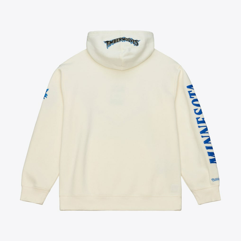 Minnesota Timberwolves Hardwood Classics Chainstitch Premium Fleece Hoodie Cream | Mitchell & Ness