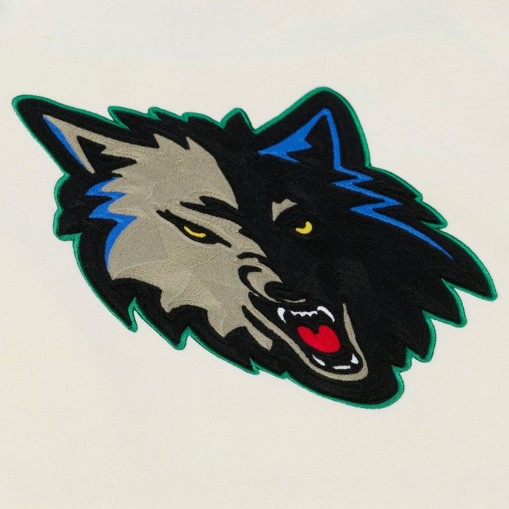 Minnesota Timberwolves Hardwood Classics Chainstitch Premium Fleece Hoodie Cream | Mitchell & Ness