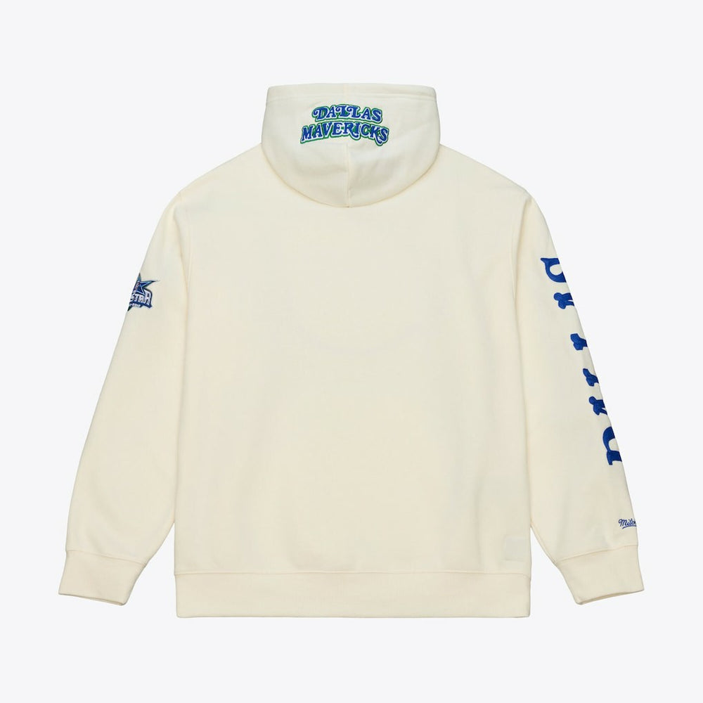 Dallas Mavericks Hardwood Classics Chainstitch Premium Fleece Hoodie for sale Cream | Mitchell & Ness US