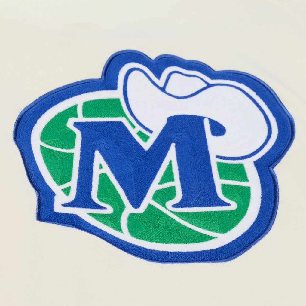 Dallas Mavericks Hardwood Classics Chainstitch Premium Fleece Hoodie for sale Cream | Mitchell & Ness US