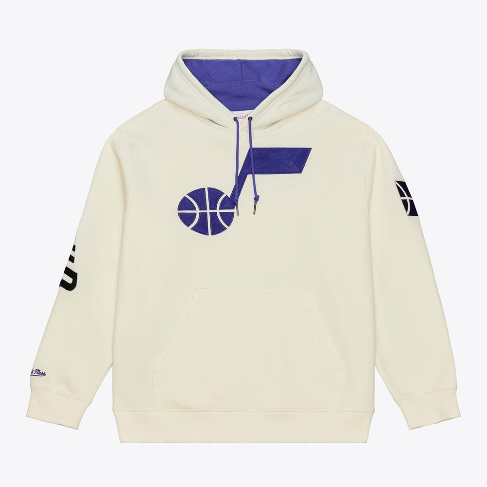Utah Jazz Hardwood Classics Chainstitch Premium Fleece Hoodie Cream | Mitchell & Ness outlet
