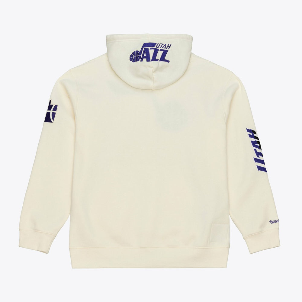 Utah Jazz Hardwood Classics Chainstitch Premium Fleece Hoodie Cream | Mitchell & Ness outlet