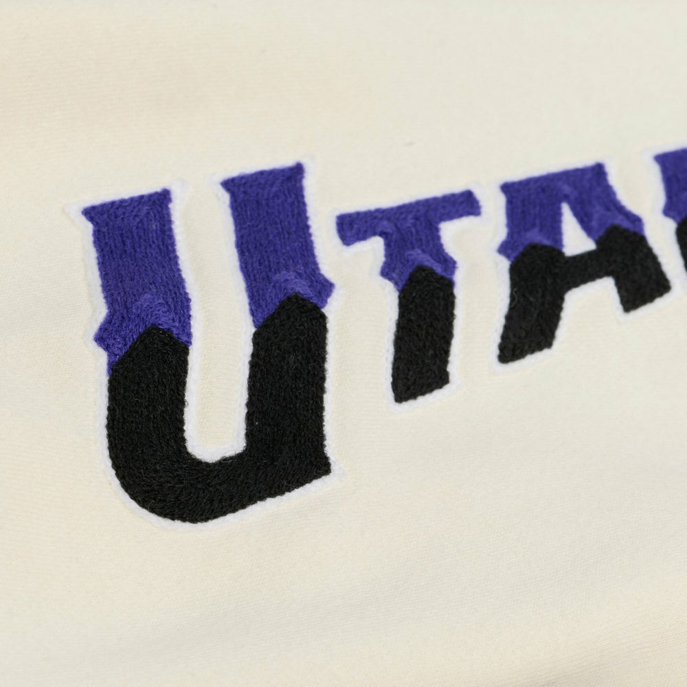 Utah Jazz Hardwood Classics Chainstitch Premium Fleece Hoodie Cream | Mitchell & Ness outlet