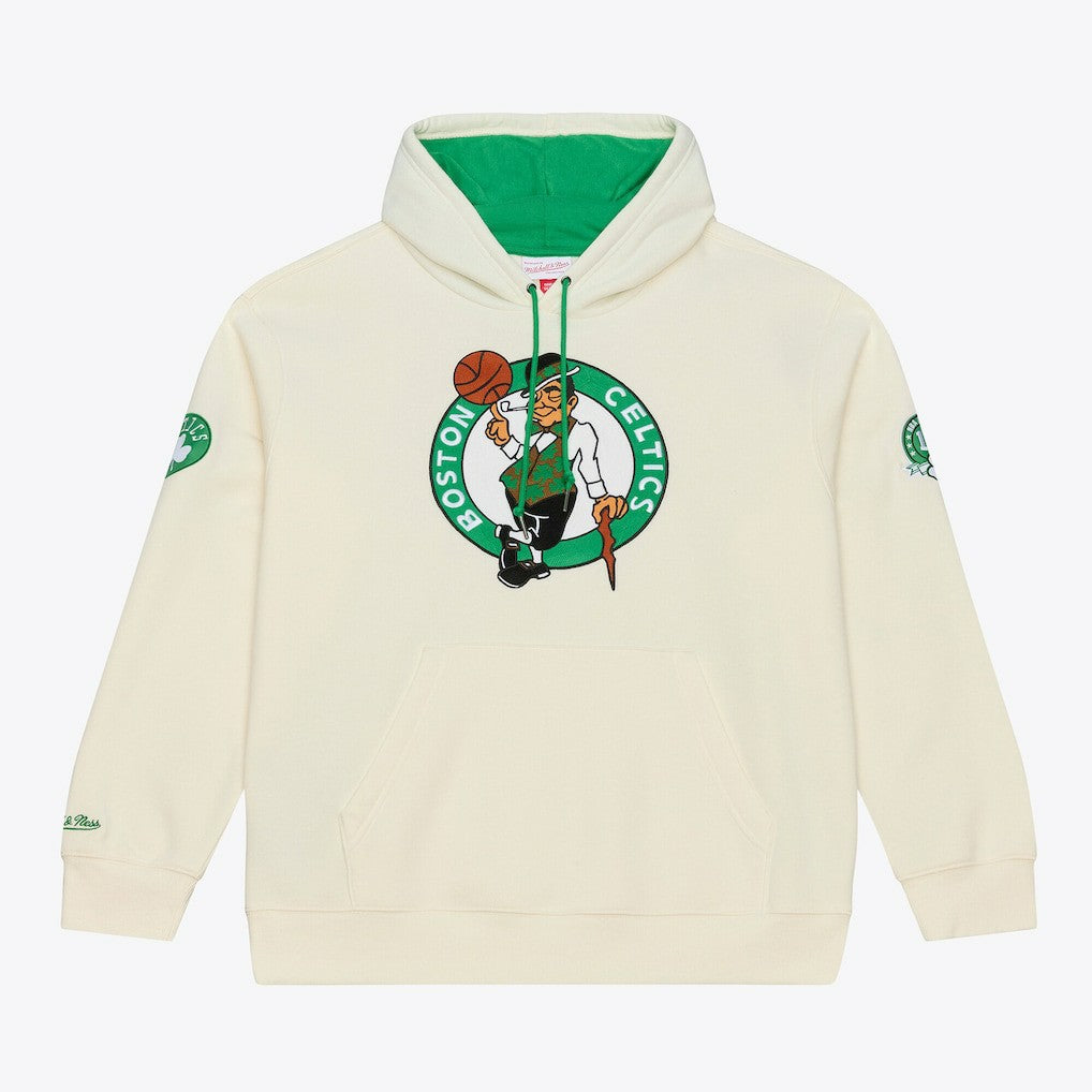 Boston Celtics Hardwood Classics Chainstitch Premium Fleece Hoodie Cream | Mitchell & Ness online
