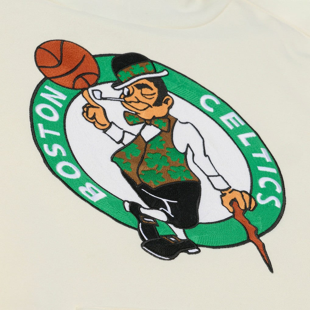 Boston Celtics Hardwood Classics Chainstitch Premium Fleece Hoodie Cream | Mitchell & Ness online