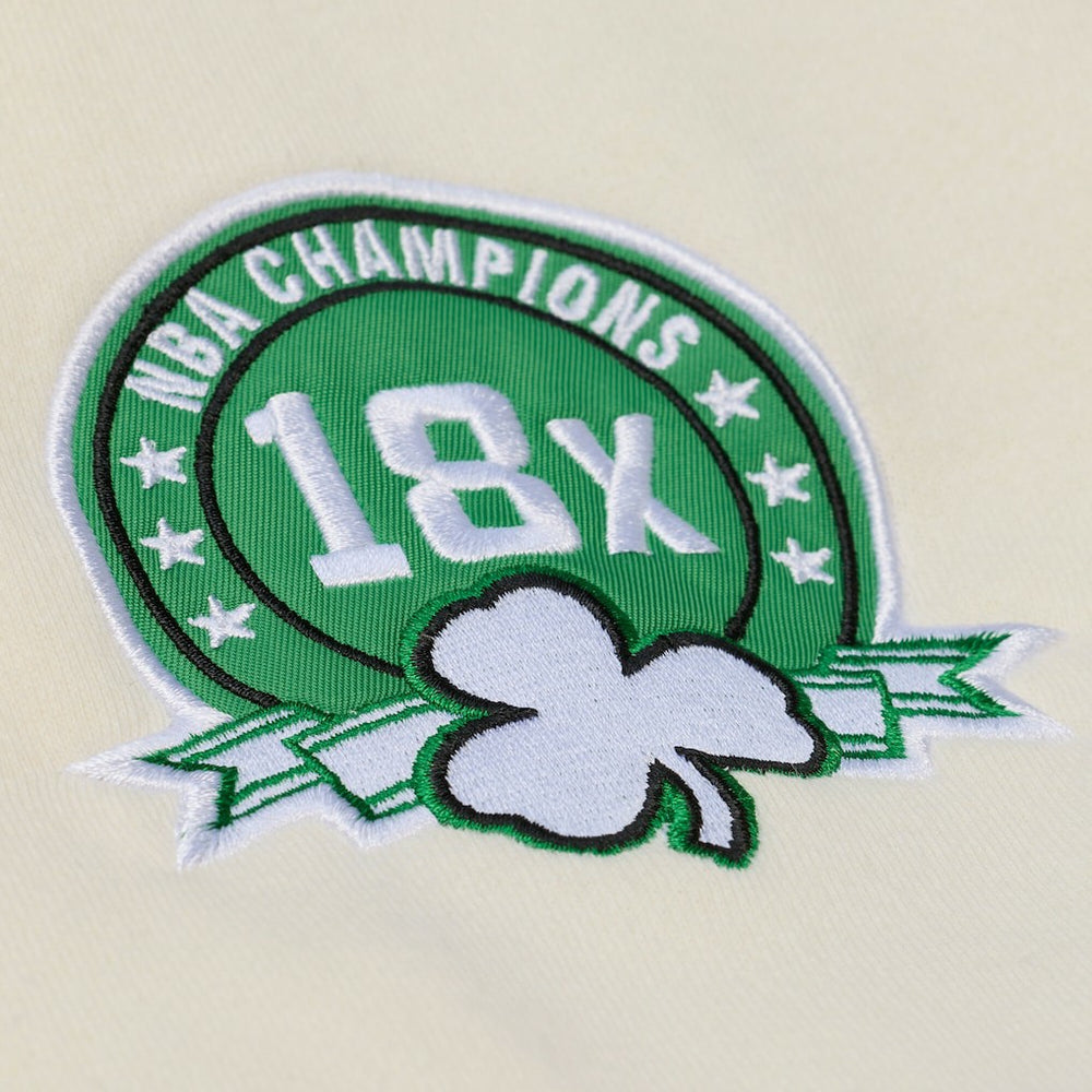 Boston Celtics Hardwood Classics Chainstitch Premium Fleece Hoodie Cream | Mitchell & Ness online