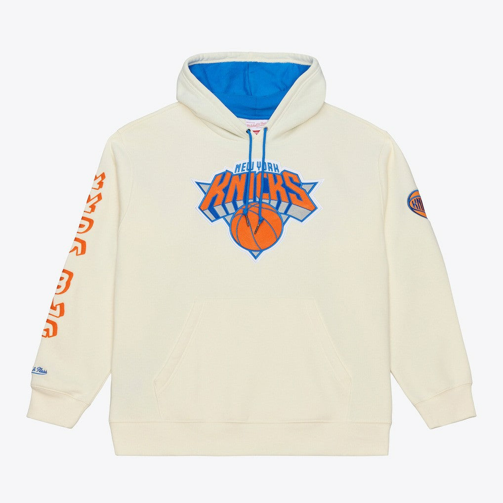 New York Knicks Hardwood Classics Chainstitch Premium Fleece Hoodie Cream | Mitchell & Ness