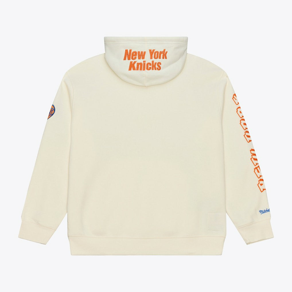 New York Knicks Hardwood Classics Chainstitch Premium Fleece Hoodie Cream | Mitchell & Ness
