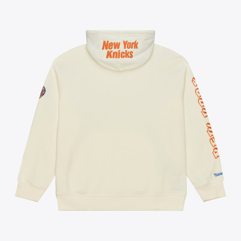 New York Knicks Hardwood Classics Chainstitch Premium Fleece Hoodie Cream | Mitchell & Ness