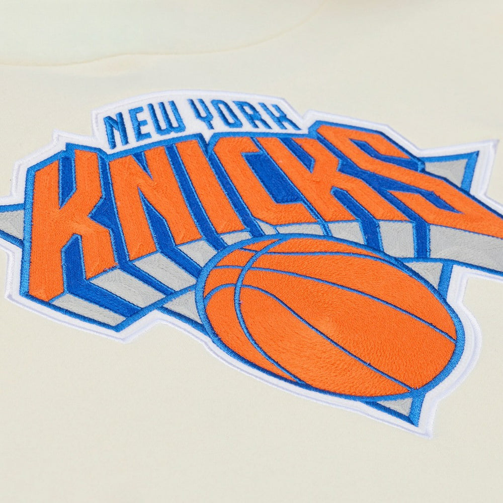 New York Knicks Hardwood Classics Chainstitch Premium Fleece Hoodie Cream | Mitchell & Ness