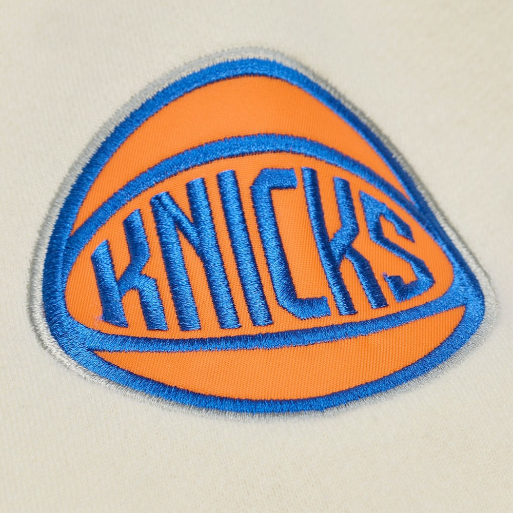 New York Knicks Hardwood Classics Chainstitch Premium Fleece Hoodie Cream | Mitchell & Ness
