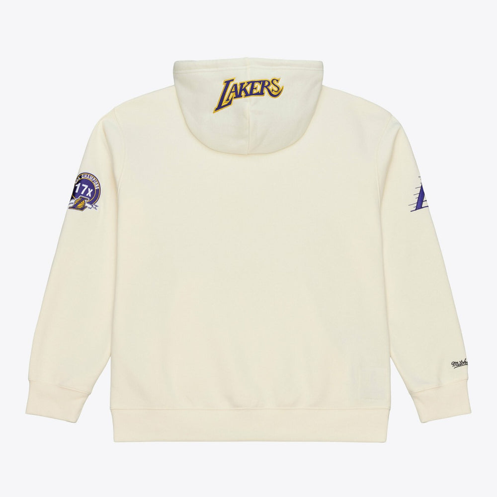 Los Angeles Lakers Hardwood Classics Chainstitch Premium Fleece Hoodie Cream | Mitchell & Ness Near Me