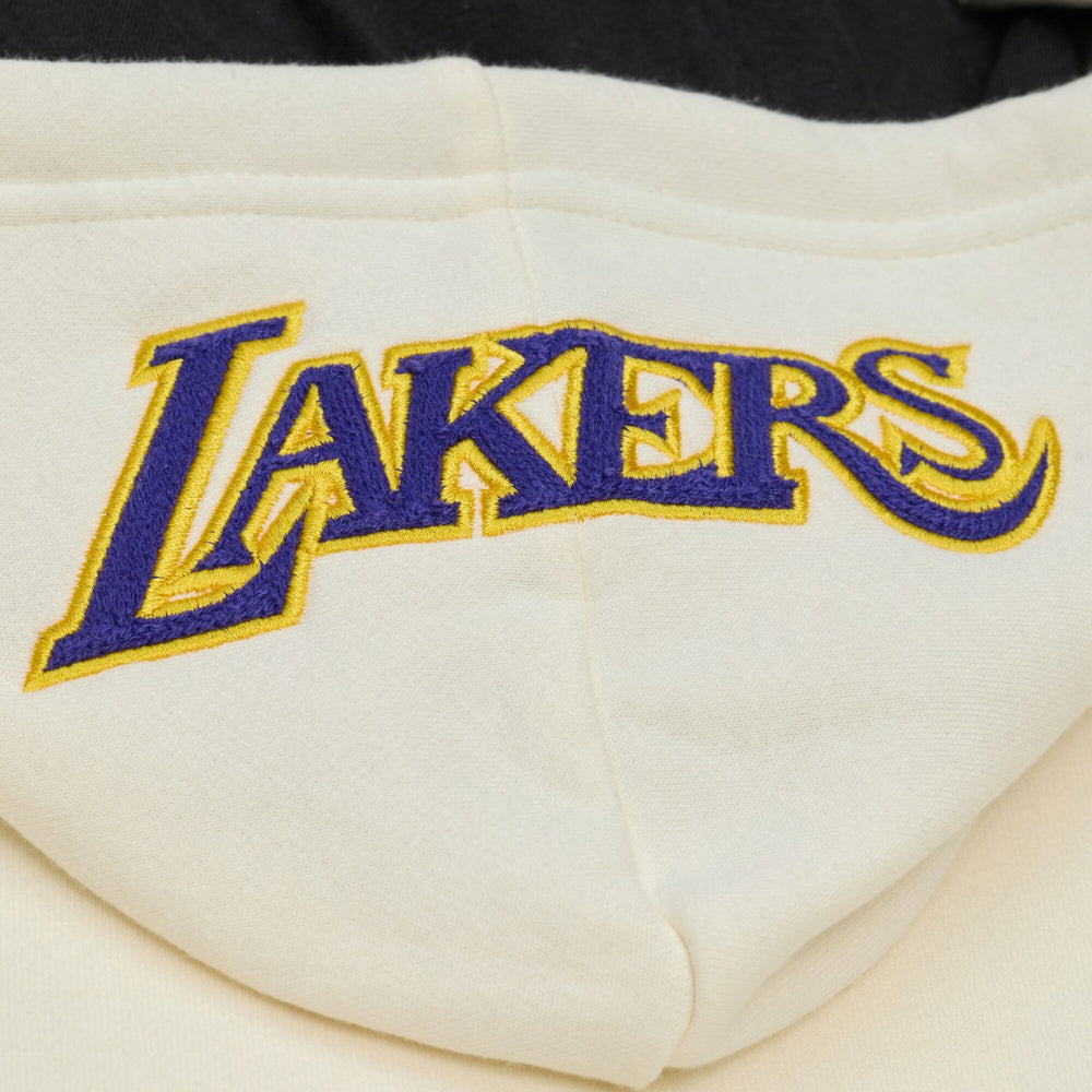 Los Angeles Lakers Hardwood Classics Chainstitch Premium Fleece Hoodie Cream | Mitchell & Ness Near Me